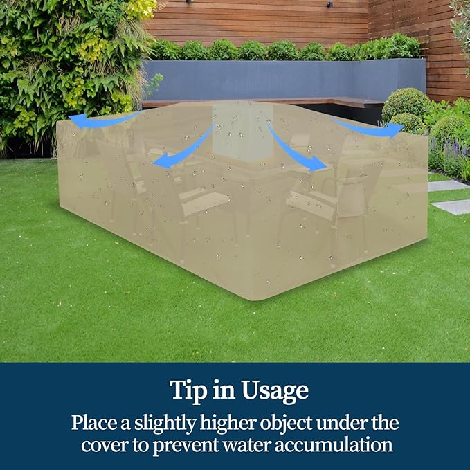 Easy-Going Rectangle Patio Furniture Cover Waterproof Outdoor Dining Table and Chair Cover Anti-UV Outside Sectional Sofa Set Covers (110"L x 84"W x 28"H, Camel)