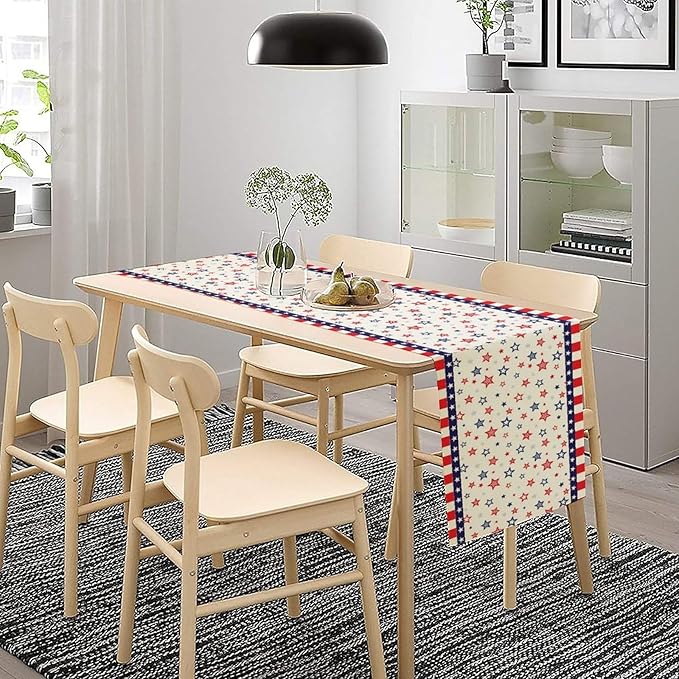 4th of July Table Runner, America Memorial Day Independence Day Stripe Stars Patriotic Table Runner for Home Kitchen Dining Indoor Holiday Farmhouse 13x90in