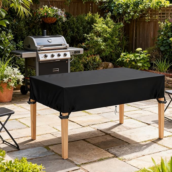 Outdoor Table Cover 60"L x 32"W x 8"H, 420D Waterproof Outdoor Cover for Patio Furniture Dinning Table Picnic Coffee Tables Chairs and Sofas, Black