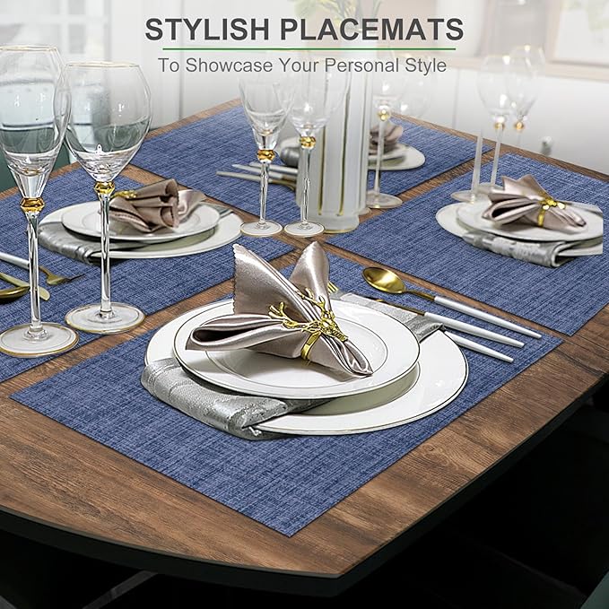 BETEAM Placemats Set of 8, Woven Vinyl Placemat for Dining Table Washable Wipeable Kitchen Place Mats Durable Indoor Outdoor Table Mats