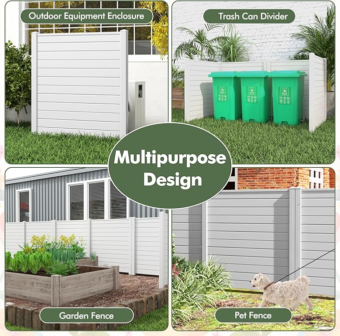 Giantex Air Conditioner Fence 2 Panels - 48''W x 48''H Outdoor Privacy Screen with Upgraded Metal Stakes, PVC Trash Can Enclosure, Decorative Garden Fences for Patio Lawn AC Unit Pool Pump, White