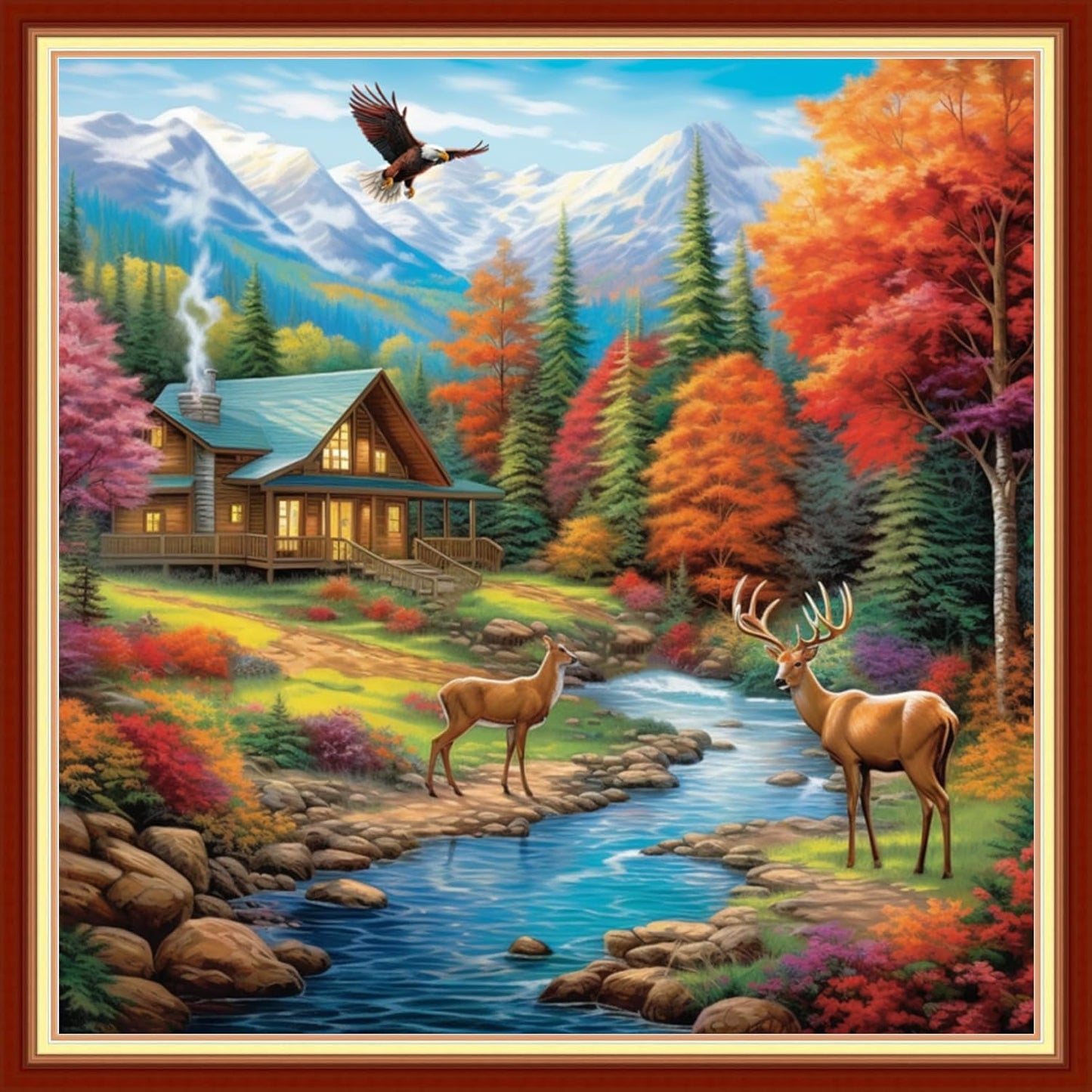 Joyhoor Stamped Cross Stitch Kits for Beginners, Needlepoint Kits for Adults, 11CT Counted Embroidery Kits-Late Autumn Elk 18x18 inchs