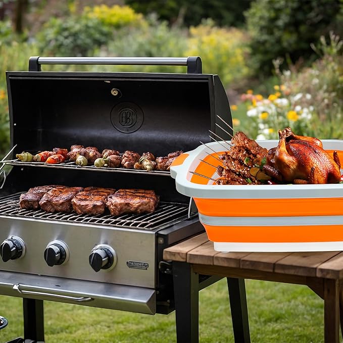 30L Orange & 16L Orange Collapsible BBQ Prep Tub
