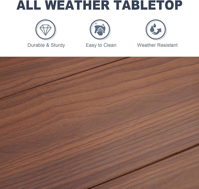 VICLLAX Outdoor Patio Dining Table for 4, Metal Square Patio Table with Umbrella Hole for Backyard Porch, Walnut 40.2"