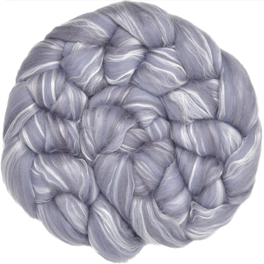Merino Silk Luxe Tonal Designer Blend. Superfine Merino, Mulberry, Tussah Silk. Top Roving for Spinning or Felting. Silver Mist 1oz