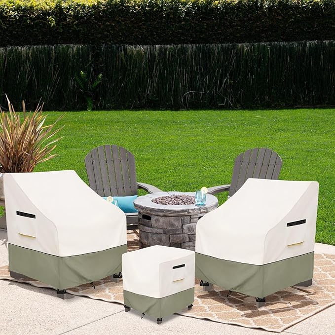 3 Pieces Adirondack Chair Sets Cover,600D Heavy Duty Waterproof Outdoor Chair Covers,Includes 2 Outdoor Adirondack Chairs Covers and 1 Patio Side Table Cover,Patio Furniture Covers 3 Piece Set,Beige