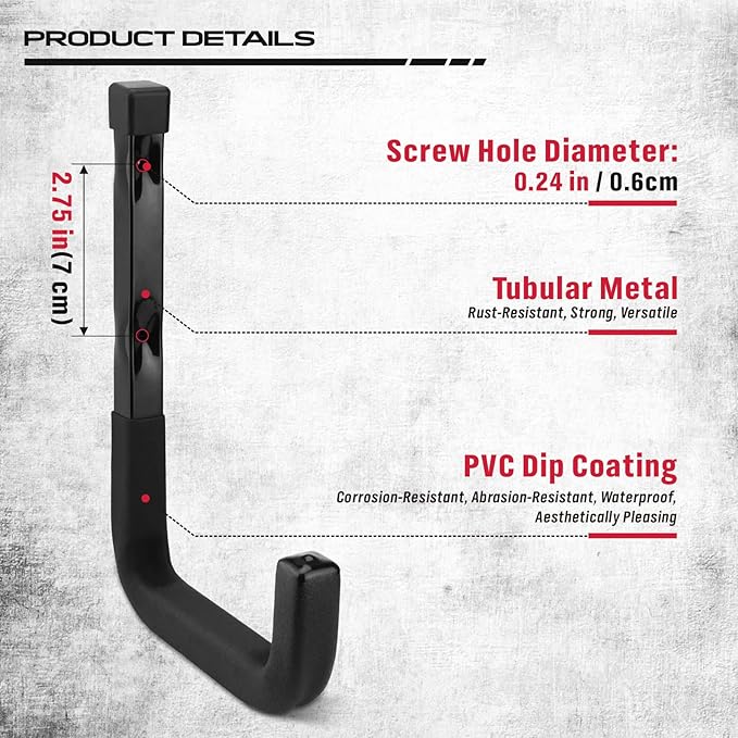 SEDY Heavy Duty Garage Storage Hook: 4-Piece 6" Wall Mount J Utility Hooks Holds 88 LB, Large Metal Garage Storage Ladders Hook, Utility Hooks for Bikes, Garden Tools