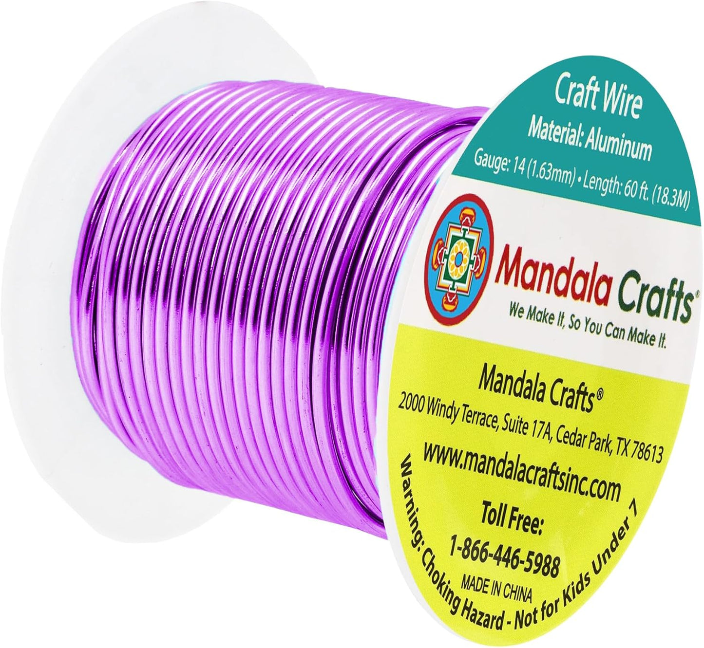 Mandala Crafts 14 Gauge Anodized Aluminum Craft Wire for Jewelry Making - 60 FT Colored Flexible Violet Wire - Bendable for Bonsai Armature Crafting Sculpting