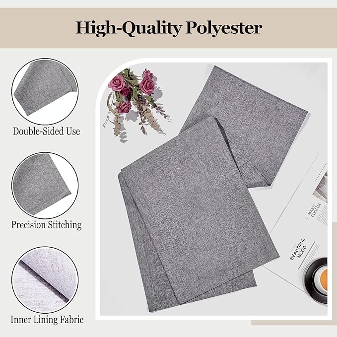 Mebakuk Linen Farmhouse Table Runner Large Burlap Style Soft and Waterproof Decorative Fabric Runner for Outdoor Wedding and Dinner (14 x 60 Inch, Dark Grey)