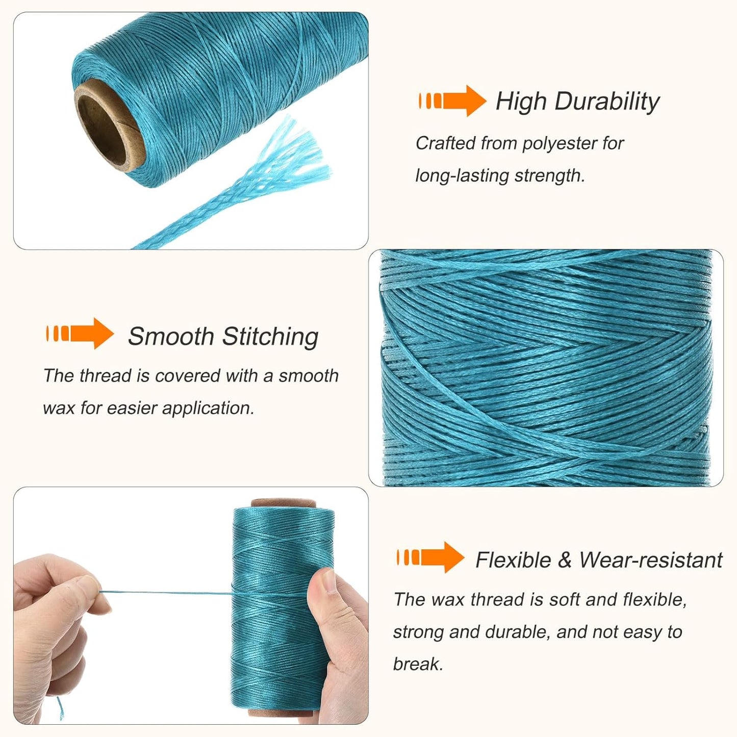 MECCANIXITY Waxed Thread,284 Yard 0.8mm 150D Flat Wax Thread Polyester Waxed String for Leather Sewing Hand Weaving Book Binding Home Decoration,Sky Blue