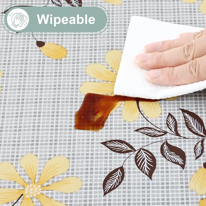 misaya Rectangle Waterproof Vinyl Table Cloth, Wipeable Tablecloth with Flannel Backing, Plastic Table Cover for Dinner, Picnic, Indoor and Outdoor (Yellow Flowers, 60" x 102")