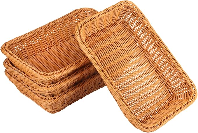 6 PCS 12x8 Inch Wicker Bread Basket, Woven Serving Basket, Tabletop Food Serving Basket for Restaurant, Bakery, Family Party, Hotel, Fruits, Vegetables and Snacks, Brown