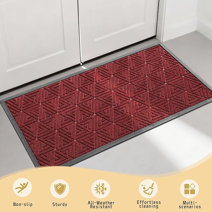 Yimobra Large Door Mat 47x24, All-Weather Waterproof Non-Slip Welcome Matt Outdoor, Heavy Duty Non Slip Doormat for Entryway for Patio and Garage Indoor, Easy Clean, Black Red