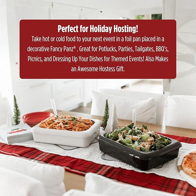 Fancy Panz- Limited-Edition Bundle - White Classic Aluminum Foil Pan Carrier with Lid + Deviled Egg + Charcuterie Insert - Food Serving Tray - Portable Casserole Carrier with Lid - Made in The USA