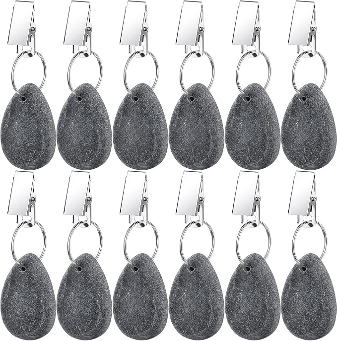 Geiserailie 12 Pcs Tablecloth Weights Tablecloth Pendant Teardrop Shape Table Cover Weights with Metal Clips for Outdoor Picnic Garden Dinner Table Cover Decoration(Dark Gray)