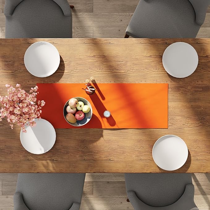 Encasa XO Table Runner 13"x36" Long | Cotton Canvas Fabric | Orange Solid Color | Machine Washable & Durable