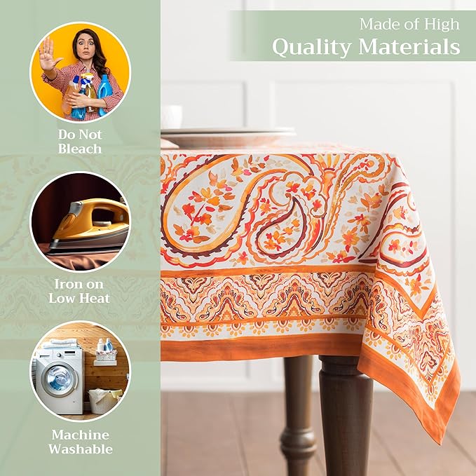Maison d' Hermine Table Cloth Rectangle Table 100% Cotton 70 x 90 Inches Fall Tablecloth Reusable Everyday Use for Thanksgiving Christmas Decorations Dining Farmhouse Party (Palatial Paisley)