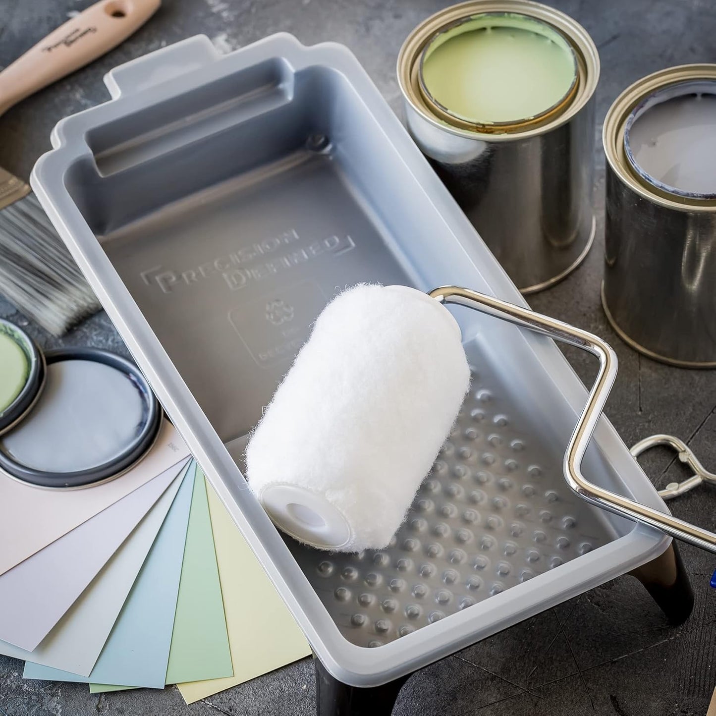 Precision Defined Paint Trays, Paint Roller Trays Liner, Plastic Paint Pan for Roller Brushes, Painting Tray for Painting with Deep Paint Pocket (Paint Tray & Liner (12-Pack), 4-inch)