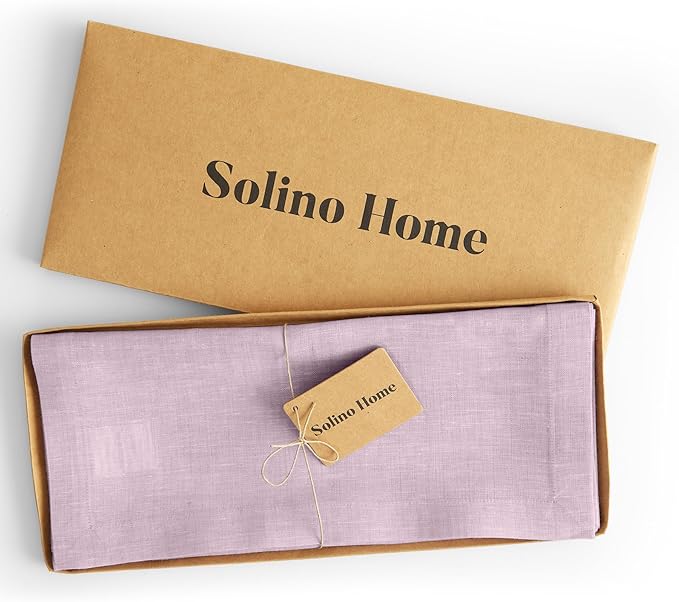 Solino Home Linen Table Runner 72 Inches Long - Athena, 100% Pure Linen Chambray Lavender Table Runner 14 x 72 Inch for Dining, Spring, Easter, Valentines