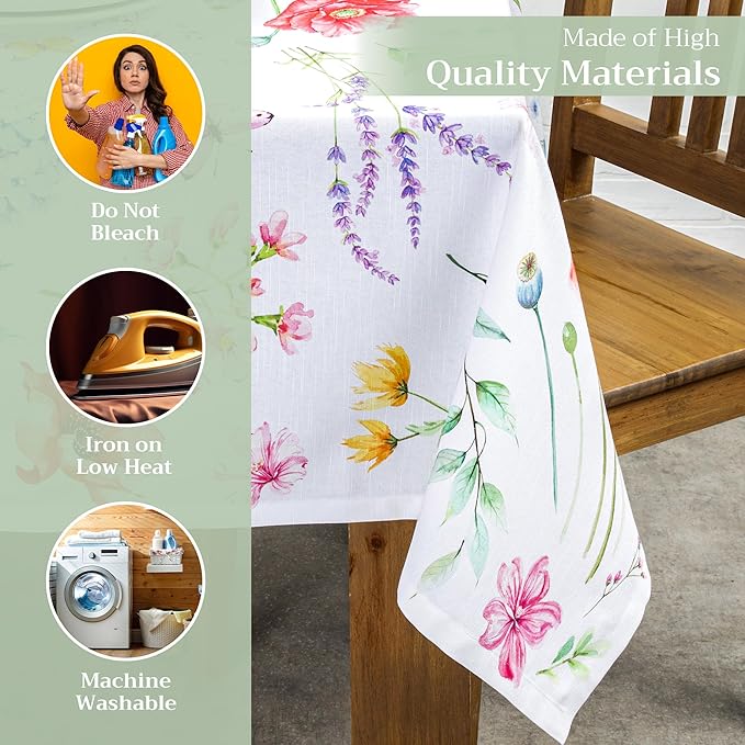 Maison d' Hermine Table Cloth Square Table 100% Cotton 54 x 54 Inches Tablecloth Reusable Decorative Everyday Use for Dining Room, Farmhouse, Home, Party, Festive & Wedding Spring Summer - Just Floral