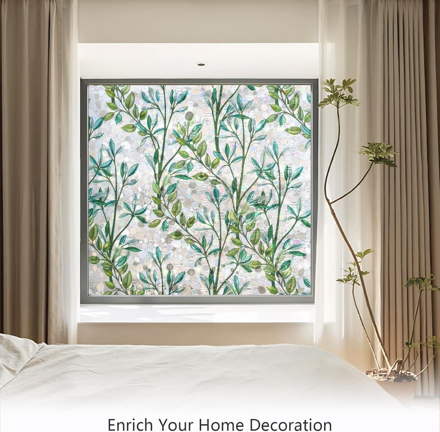 LEMON CLOUD Window Privacy Film, Stained Glass Window Film, Decorative Rainbow Window Clings, Static Cling Non Adhesive Door Stickers, Anti-UV Sun Blocker Heat Control for Home 35.4 x 157.4 inches