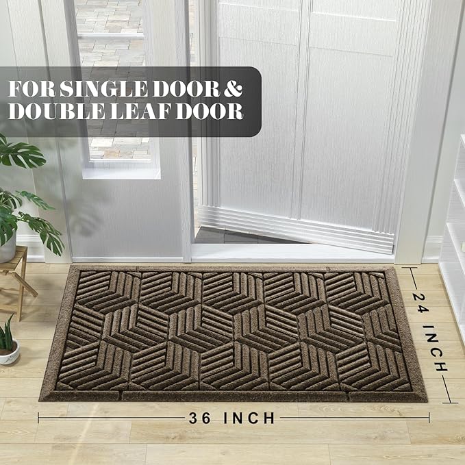 Yimobra Large Door Mat 36x24, All-Season Waterproof Outdoor Mats for Front Door Entrance with Drainage Holes, Heavy Duty Non-Slip Doormat for Garage Patio Entryway Indoor, Brown