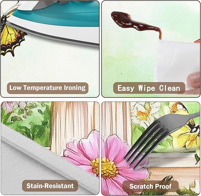 Spring Birds Floral Round Fitted Tablecloth with Elastic Colorful Flower Butterfly Circle Table Cloth for 44-48" Round Tables Wipeable Waterproof Farmhouse Easter Table Cover for Outdoor Picnic Dining