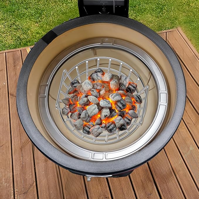 onlyfire Charcoal Ash Basket Fits Small Big Green Egg, Stainless Steel Charcoal Holder with Handles, Grilling Accessories for Better Airflow