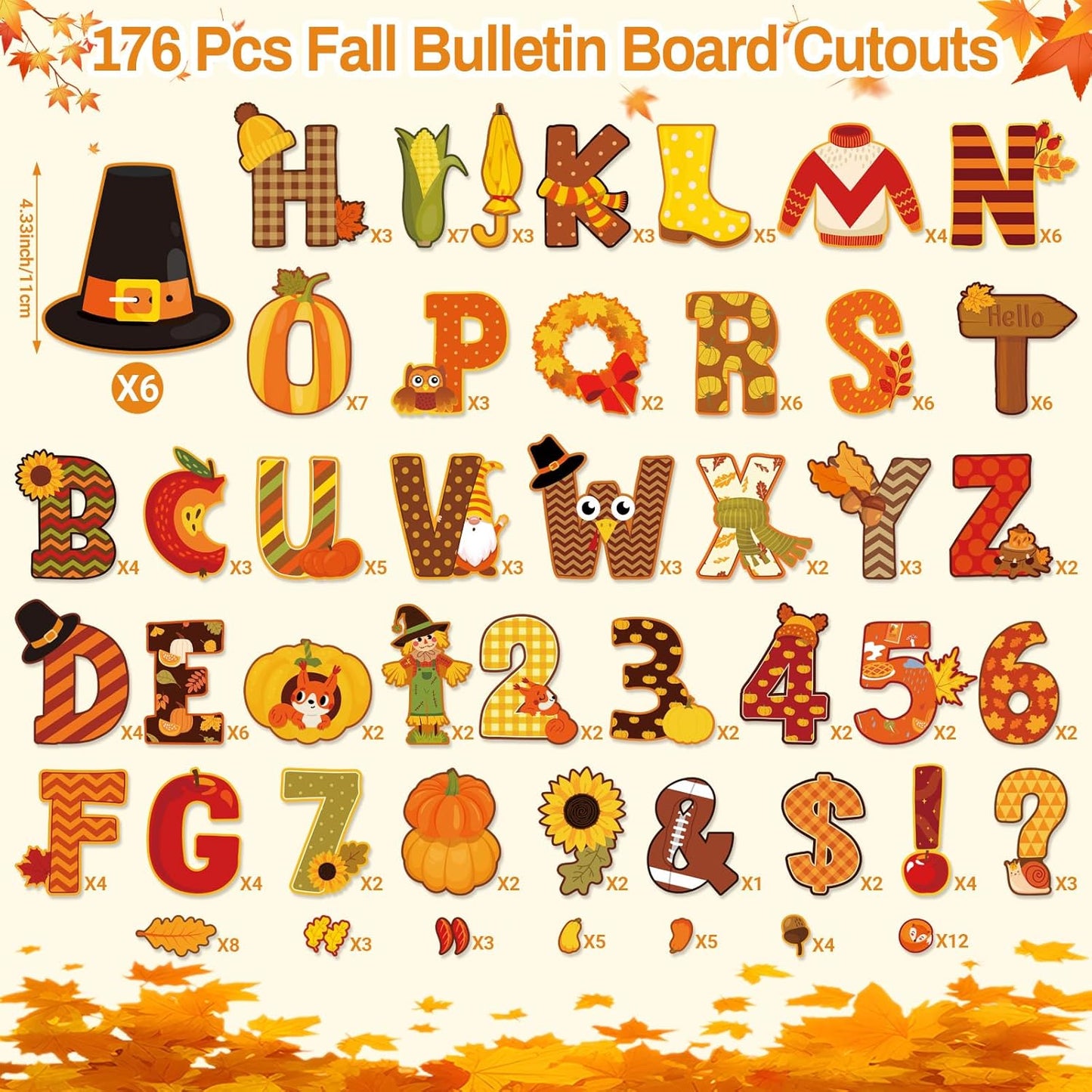 Faccito 176 Pcs Fall Bulletin Board Decorations Letters Numbers Alphabet Autumn Paper Cutouts Punctuation Symbols Combo Set Thanksgiving Classroom Decorations for School Chalkboard Party Teacher