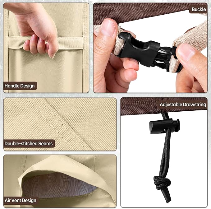 Round Patio Furniture Covers, 84" DIA x 28 H Waterproof Outdoor Furniture Cover for Patio Table & Chair Sets, 600D Heavy-duty UV-Resistant Fade-Proof Protection, Beige & Brown