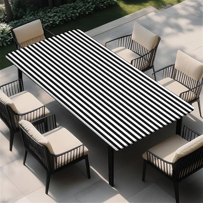Rectangle Table Cloth Cover Waterproof Elastic Fitted Polyester Fitted Tablecloths for 4 Foot Tables for Indoor,Picnic, Camping, Outdoor （48" x 24"，Stripe）