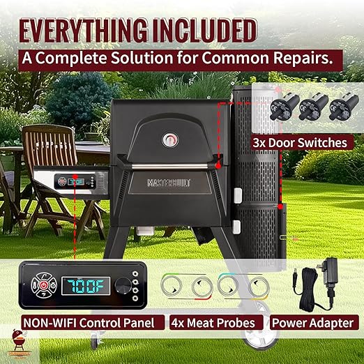 Replacement Non-WiFi Controller Combo Set for Masterbuilt Gravity Series 560/800/1050 Digital Charcoal Grill + Smoker – Full Kit Includes Control Panel, 4 Meat Probes, 3 Door Switches & Power Adapter