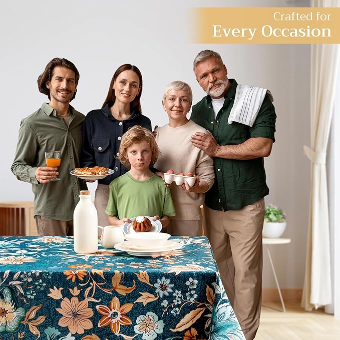 Maison d' Hermine Table Cloth Rectangle Table 100% Cotton 60 x 90 Inches Fall Tablecloth Reusable Everyday Use for Thanksgiving Christmas Decorations Dining Farmhouse Party (Luxury Loft - Dark Teal)