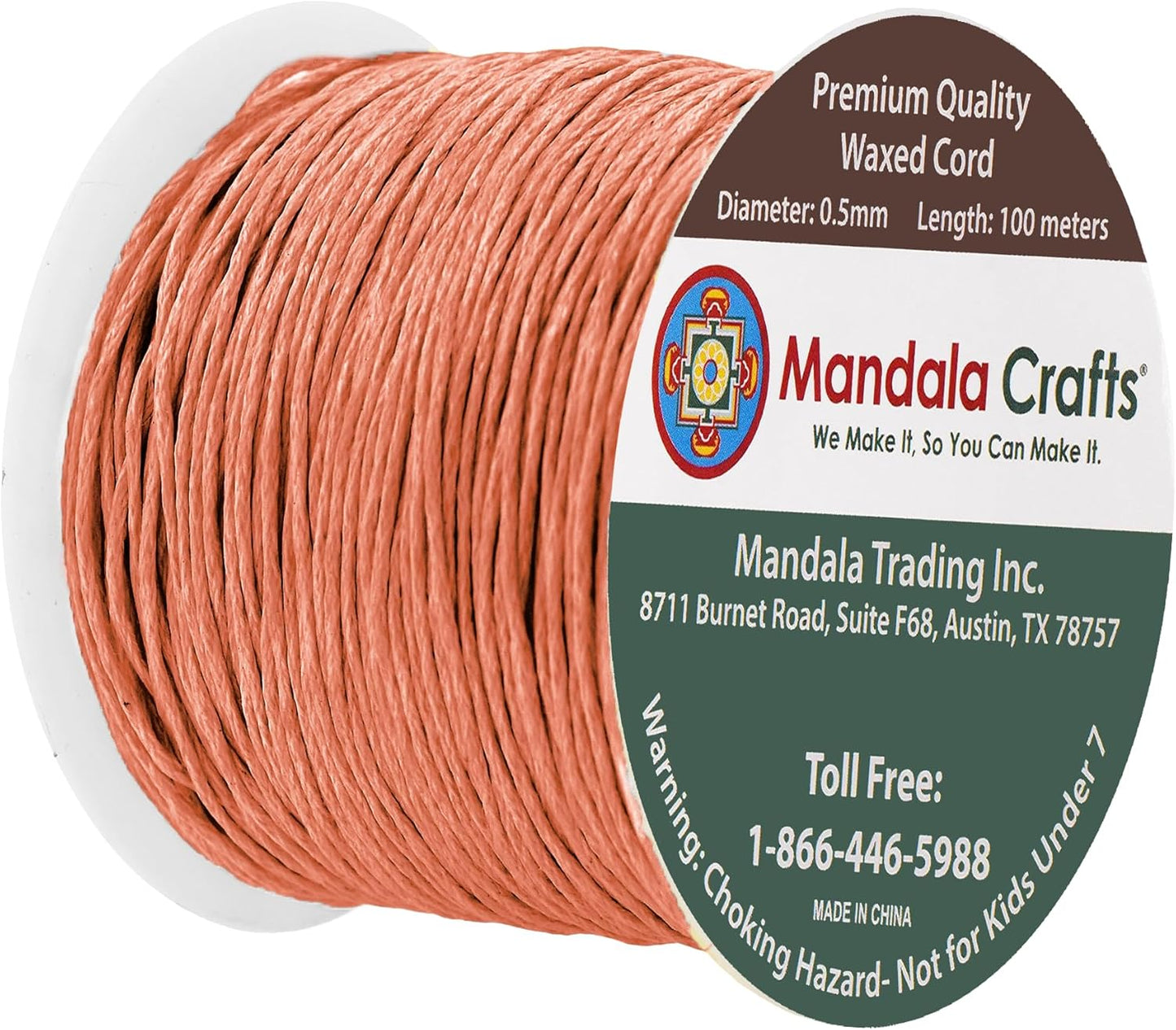 Mandala Crafts 0.5mm 109 Yards Salmon Cotton Waxed Cord for Jewelry Making Bracelet Cord Waxed String - Beading String Thread Jewelry Cords for Necklaces String