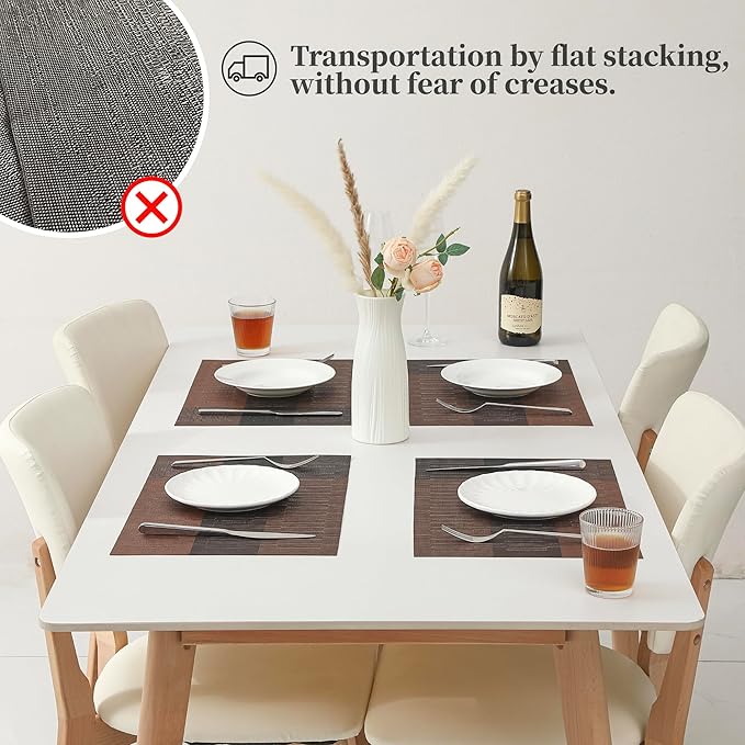 Leetaltree Brown with Black Striped Placemats Set of 12 - Heat Resistant Non-Slip Place mats for Dining Table, Washable Durable PVC Vinyl Woven Table Mats（Brown Stripe, 12）
