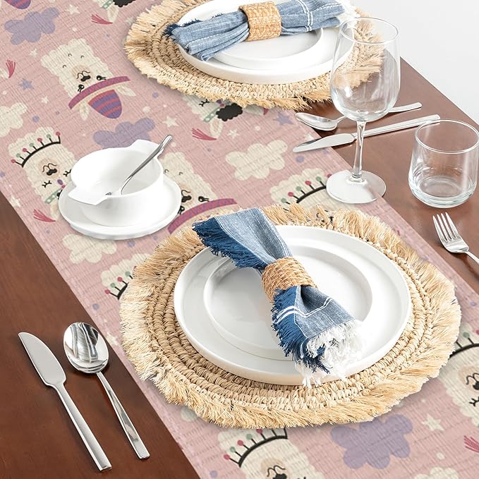 Cute Funny Llama Alpaca Table Runners 70 inches Long Table Runner Elegant Linen Dresser Scarfs Farmhouse Tablerunner for Wedding/Coffee/Dining Table/Party Home Decor