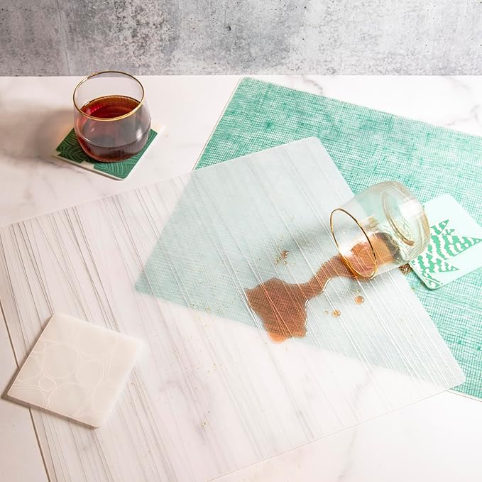 modern-twist 14 x 16 Silicone Placemat, BPA, PVC-Free Table Mat, Dishwasher Safe, Linen Print in Pine, Pack of 1