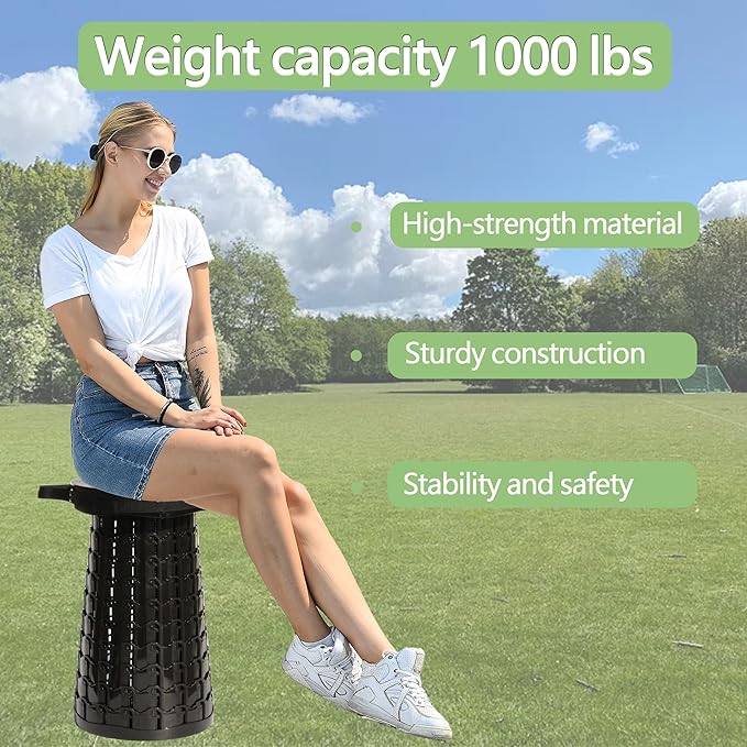 ALEVMOOM Upgraded XXL Collapsilbe Stool with Cushion,More Sturdy and Height 19.7“,D11.8”,Portable and Lightweight Adjustable Telescoping Stool for Camping Hiking BBQ Max Loading 1000Ibs