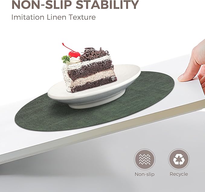 13" Round Placemats Set of 4, Reversible Faux Leather Heat Resistant Table Mats, Waterproof Oilproof Wipeable Table Protective Placemats for Vinyl, Washable for Indoor & Outdoor Use (4, Dark Green)