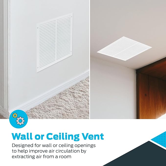EZ-FLO 14 x 14 Inch (Duct Opening) Return Air Vent Cover for Wall or Ceiling, Solid Steel Return Air Grille, HVAC Vent Cover, White, 61640