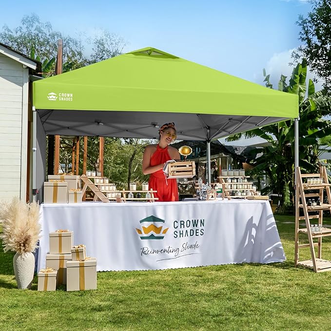 CROWN SHADES 10x10 Pop Up Canopy with 1 Side Wall - Beach Tent with One Push Setup - Outdoor Sun Shade for Events, Parties, Camping - Gazebo with STO-N-Go Cover Bag (Green)