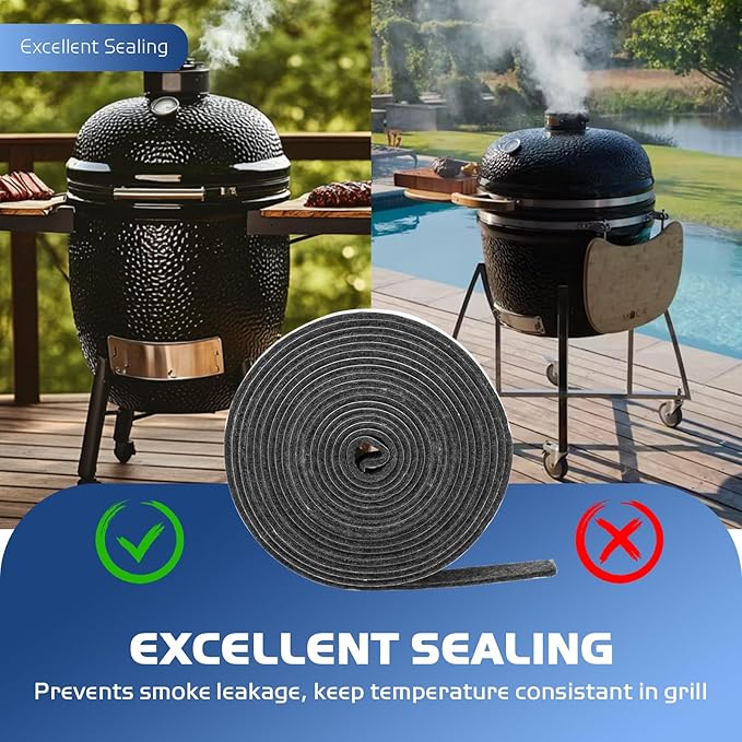15 FT BBQ Smoker Gasket, 1/2" x 1/8" High Temperature Grill Gasket Replace for BBQ Door Lid Seals, Gray Self Stick Smoker Seal Gasket Withstand Hi-temp Up to 400°F