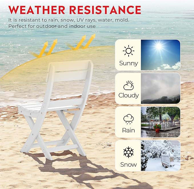Costaelm Paradise 3-Piece Outdoor HDPE Folding Patio Bistro Table and Chairs, White