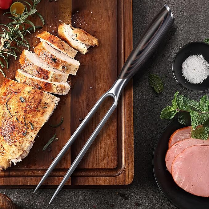 HOSHANHO Meat Fork 7 Inch, Razor Sharp Double-Prong Carving Fork for Meat, Professional Japanese High Carbon Stainless Steel Kitchen Serving Fork for Turkey and Barbecue