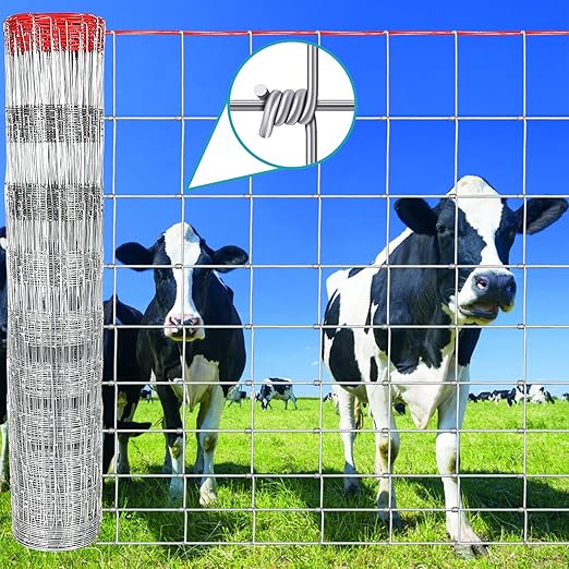 Farm Fence 4ft. x 100ft Galvanized Field Wire Fencing,Heavy Zinc Coating Cattle Fence,Deer Fence,Goat Fence,Hog Wire Fence for Yard Garden & Animals Protection