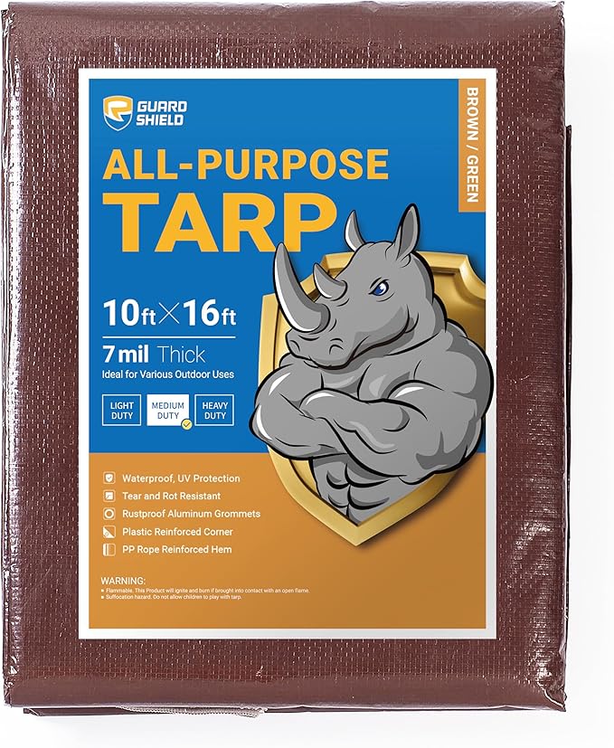 GUARD SHIELD Brown/Green Tarp 10x16 Feet Medium Duty Outdoor Waterproof Multi Purpose Poly Tarps Cover 7mil