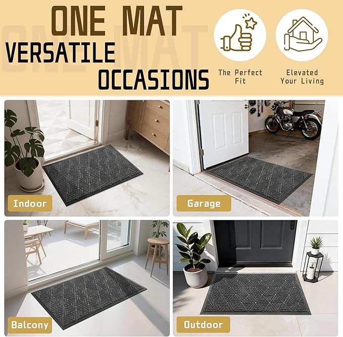 Yimobra Large Door Mat 36x24, All-Weather Waterproof Non-Slip Welcome Matt Outdoor, Heavy Duty Non Slip Doormat for Entryway for Patio and Garage Indoor, Easy Clean, Mix Grey