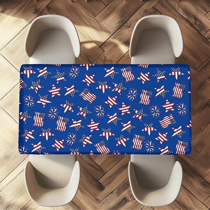 Rectangle Table Cloth Cover Waterproof Elastic Fitted Polyester Fitted Tablecloths for 4 Foot Tables for Indoor,Picnic, Camping, Outdoor （48" x 30"，American Flag）