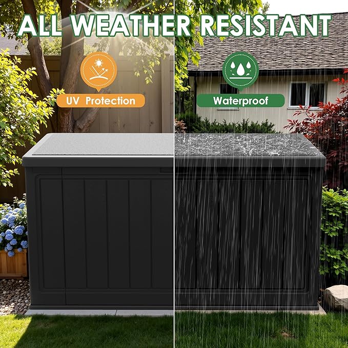 Devoko 160 Gallon Double-Wall Deck Box with Divider, Side Handles, HDPE Outdoor Large Storage Box Waterproof and Lockable for Patio Furniture, Garden, Pool (Black, 160 Gallon)