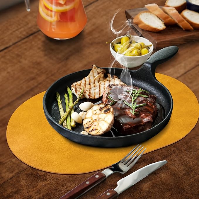 ADRIMER Placemats, Heat Resistant Oval Placemats Set of 12 Washable 12 x 17 Inch, Waterproof Table Mats, Wipeable Pu Place Mats for Kitchen, Dining Room, Yellow